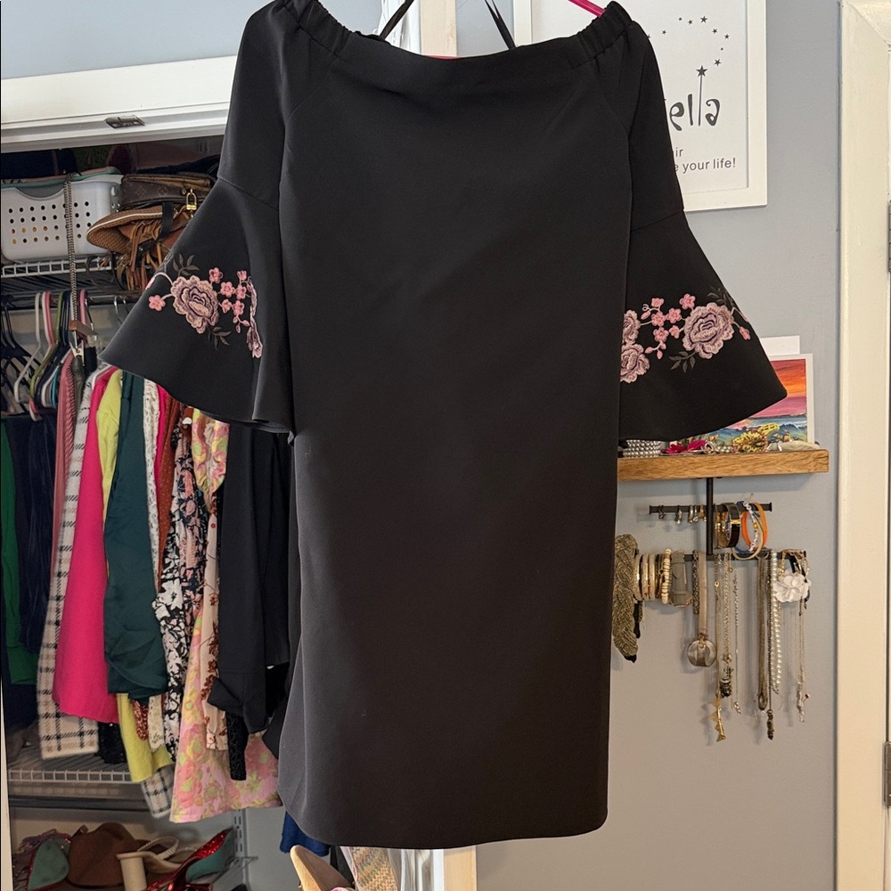 Jennifer Lopez Black Dress with Pink Floral Details